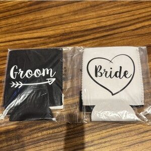 Bride and Groom koozies - Black and White
